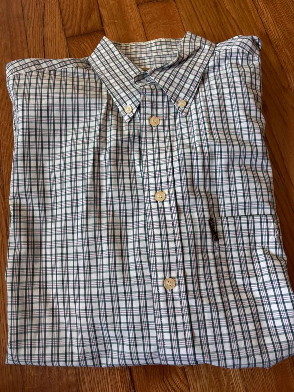 Beretta Since 1526 Shirt Mens Large Green Purple Plaid Button Down 100% Cotton
